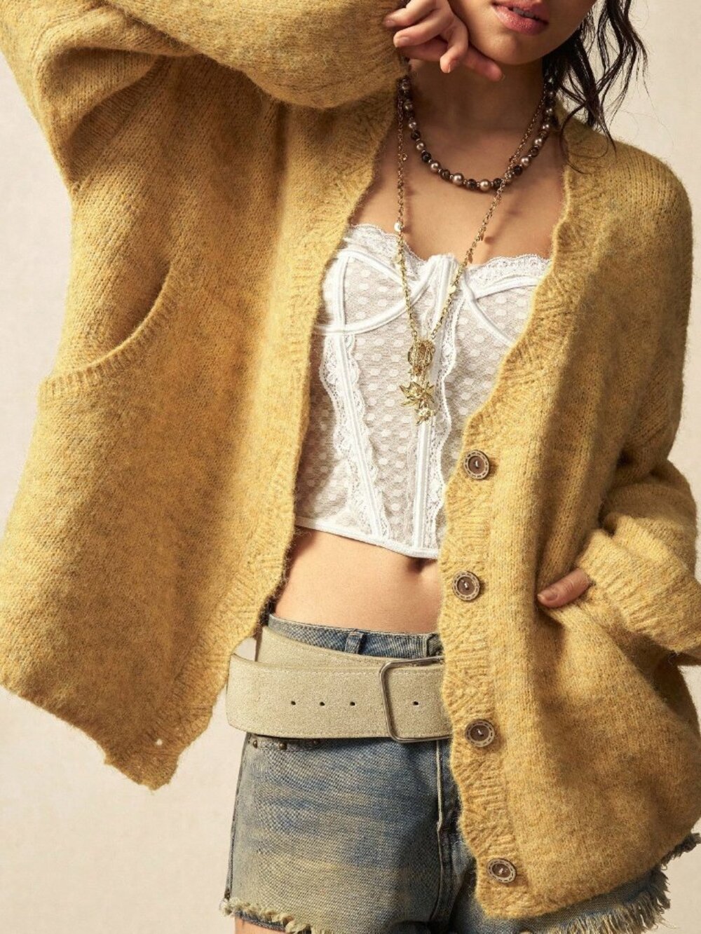 Apricot Boho Women's Oversize Long Sleeve Open Fuzzy Knit Cardigan - Picture 1 of 8
